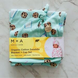Monica + Andy Organic Cotton Newborn Swaddle Blanket & Cap Set